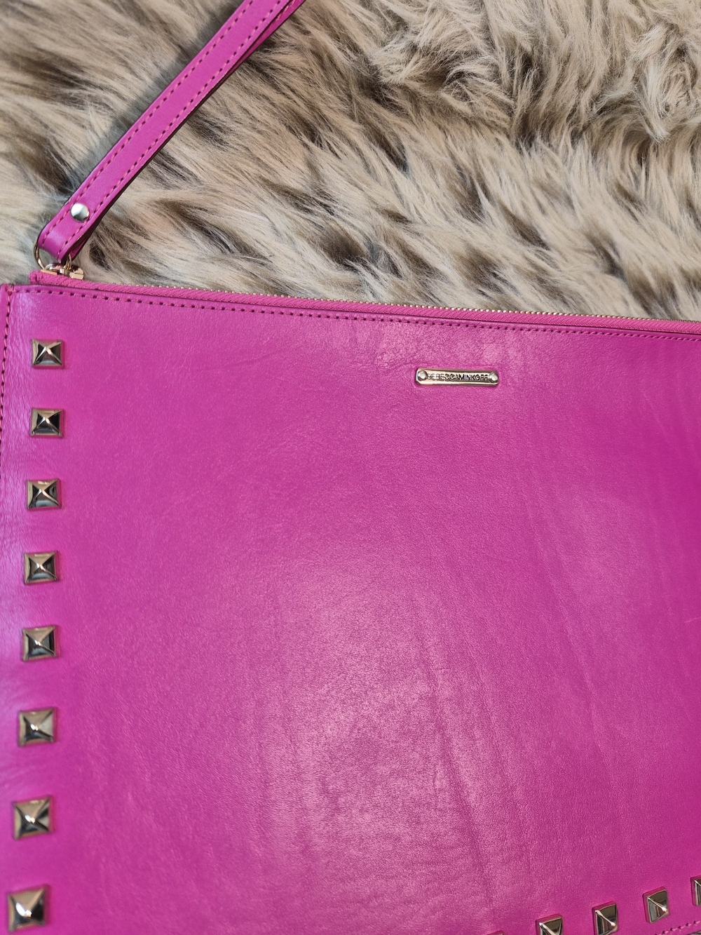 Rebecca Minkoff Pink & Grey Studded Wristlet Clutch